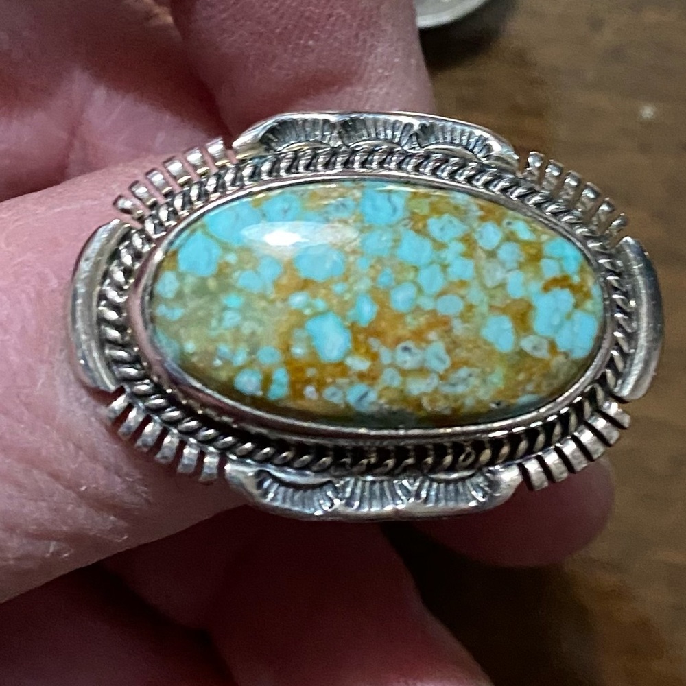 Turquoise ring size 7 to 7.5. Kingman turquoise stamped with markers mark